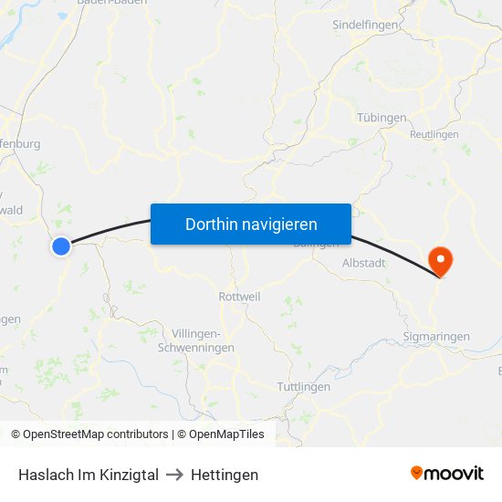Haslach Im Kinzigtal to Hettingen map