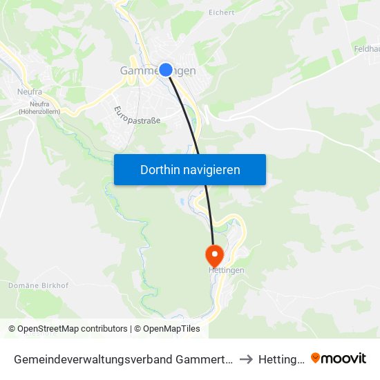 Gemeindeverwaltungsverband Gammertingen to Hettingen map