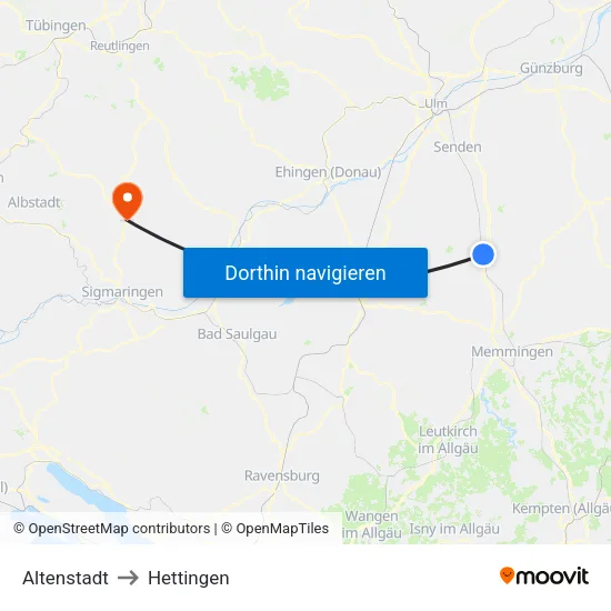 Altenstadt to Hettingen map
