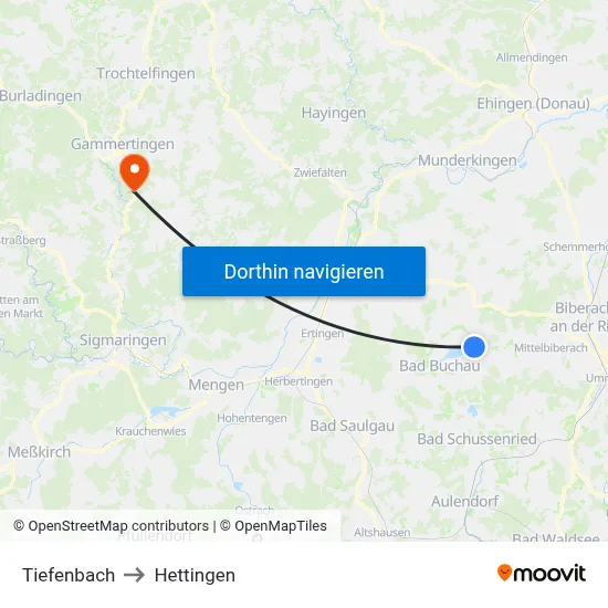 Tiefenbach to Hettingen map