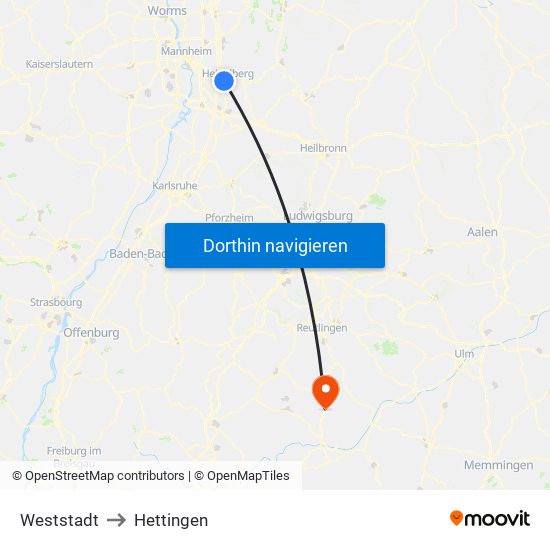 Weststadt to Hettingen map