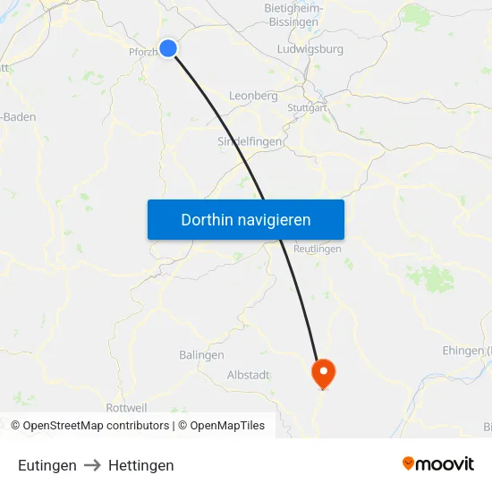Eutingen to Hettingen map