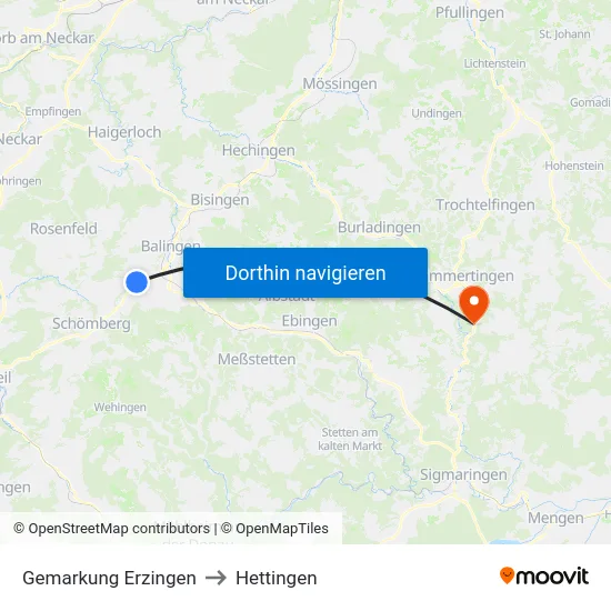Gemarkung Erzingen to Hettingen map