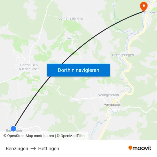 Benzingen to Hettingen map