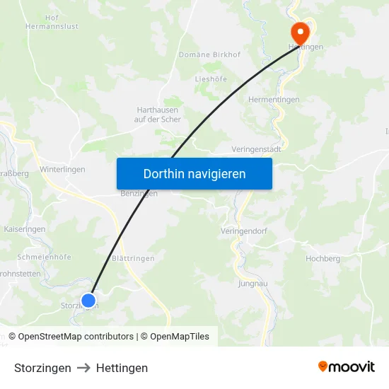 Storzingen to Hettingen map