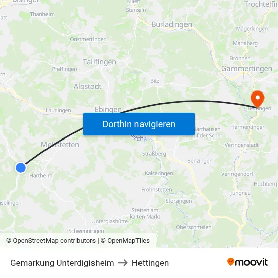 Gemarkung Unterdigisheim to Hettingen map