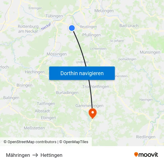 Mähringen to Hettingen map