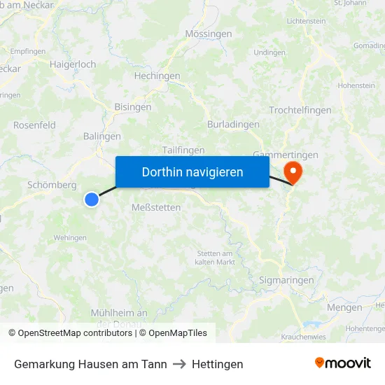Gemarkung Hausen am Tann to Hettingen map
