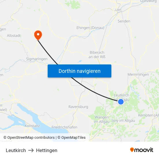 Leutkirch to Hettingen map