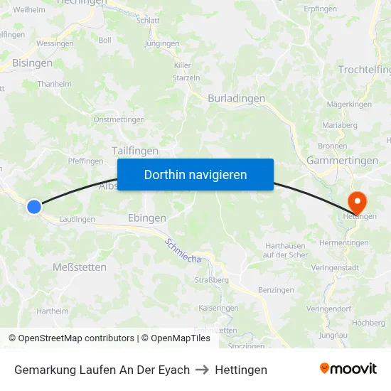 Gemarkung Laufen An Der Eyach to Hettingen map