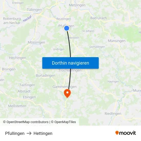 Pfullingen to Hettingen map