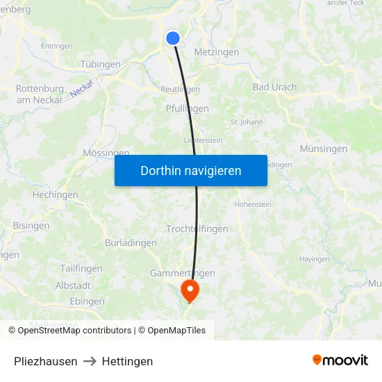 Pliezhausen to Hettingen map
