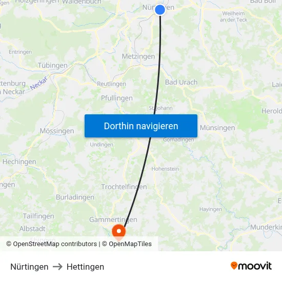 Nürtingen to Hettingen map
