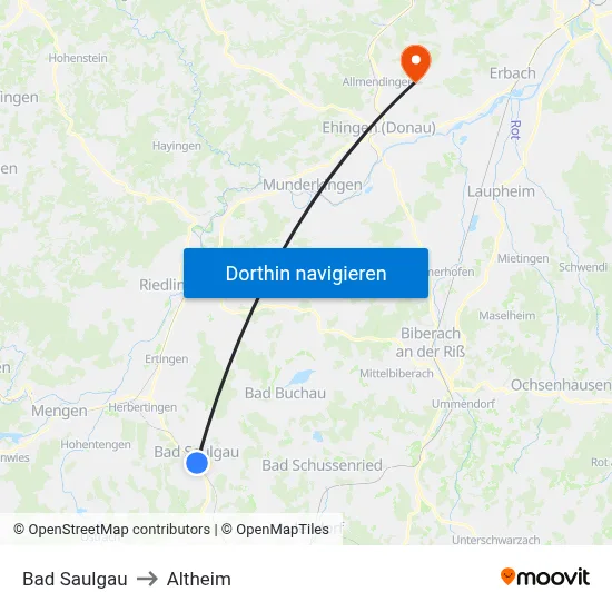 Bad Saulgau to Altheim map
