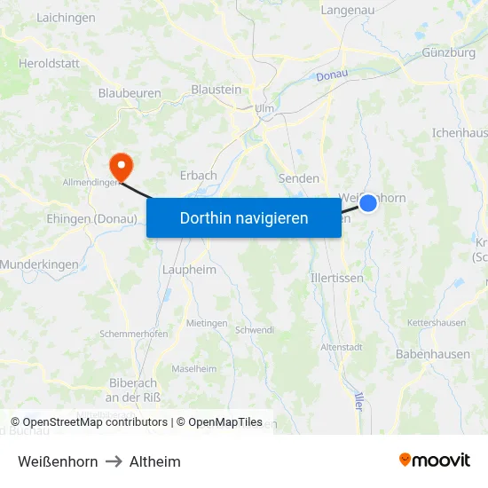 Weißenhorn to Altheim map