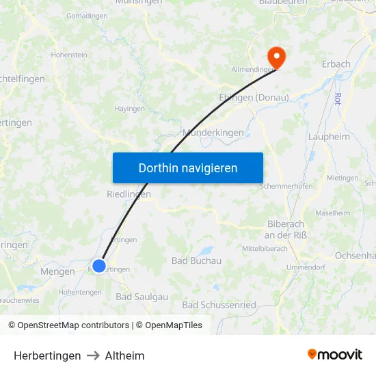 Herbertingen to Altheim map