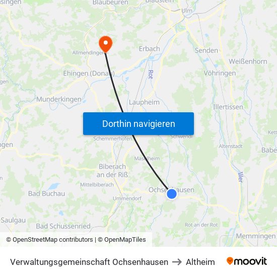 Verwaltungsgemeinschaft Ochsenhausen to Altheim map