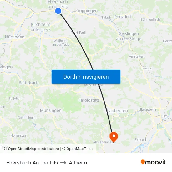 Ebersbach An Der Fils to Altheim map