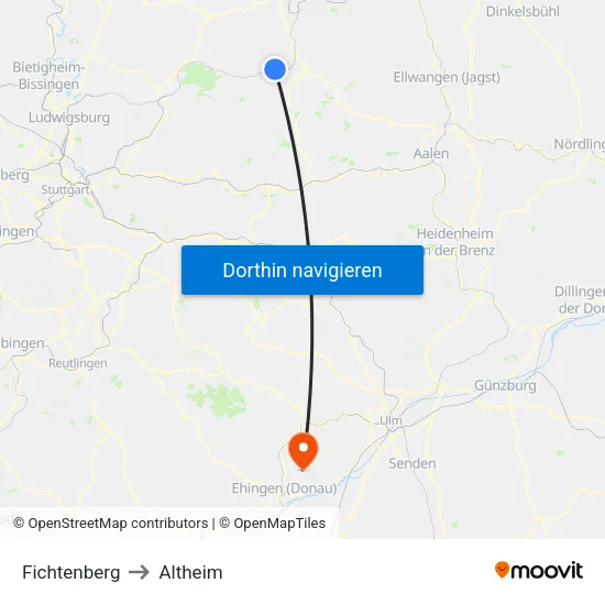 Fichtenberg to Altheim map