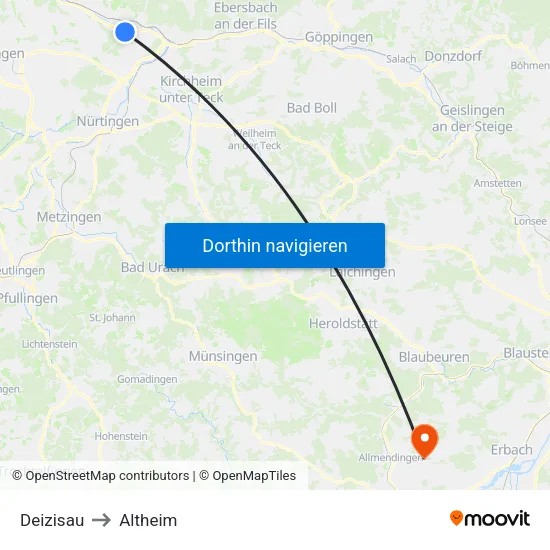 Deizisau to Altheim map