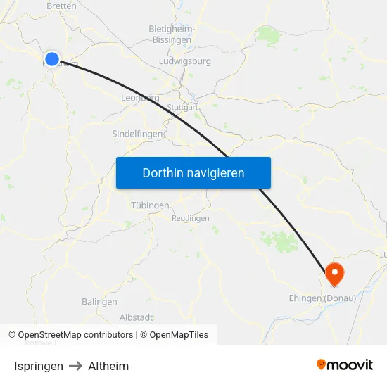 Ispringen to Altheim map