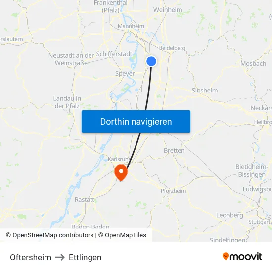 Oftersheim to Ettlingen map