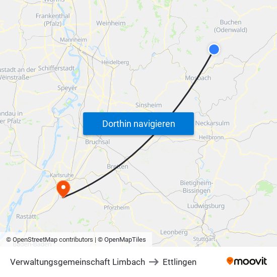 Verwaltungsgemeinschaft Limbach to Ettlingen map