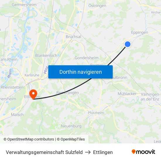 Verwaltungsgemeinschaft Sulzfeld to Ettlingen map