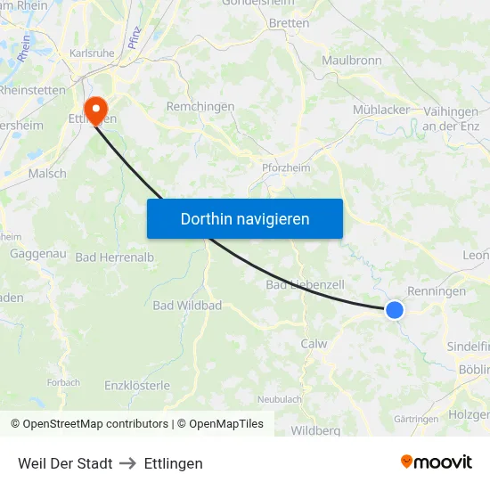 Weil Der Stadt to Ettlingen map