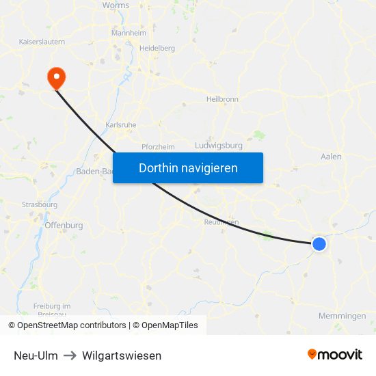 Neu-Ulm to Wilgartswiesen map