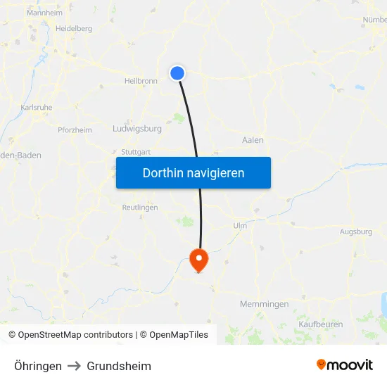 Öhringen to Grundsheim map
