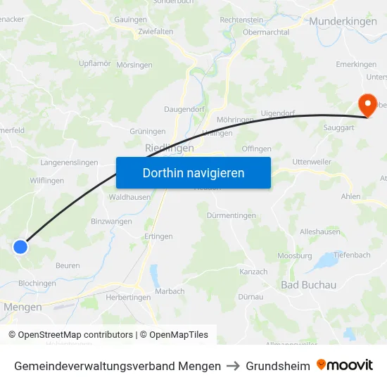 Gemeindeverwaltungsverband Mengen to Grundsheim map