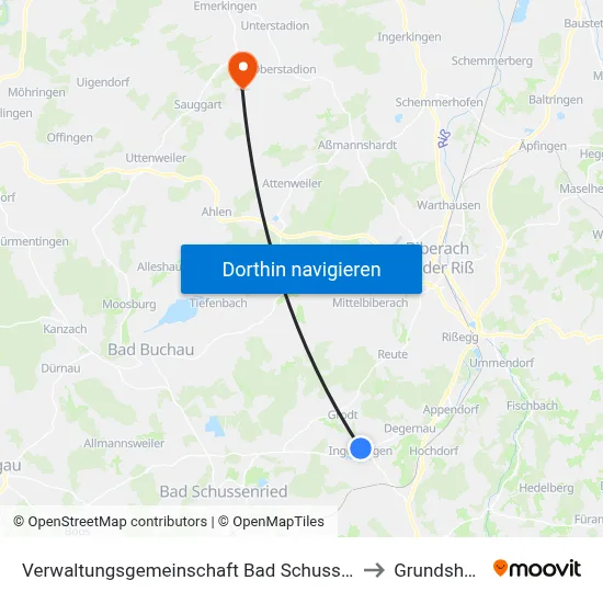 Verwaltungsgemeinschaft Bad Schussenried to Grundsheim map