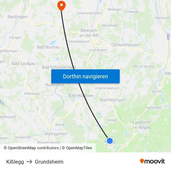 Kißlegg to Grundsheim map