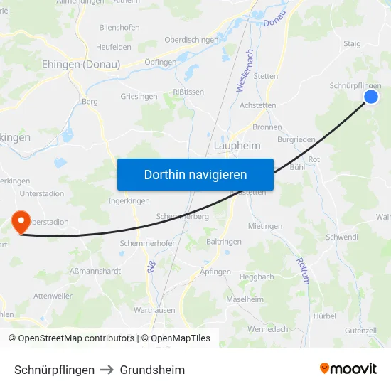 Schnürpflingen to Grundsheim map