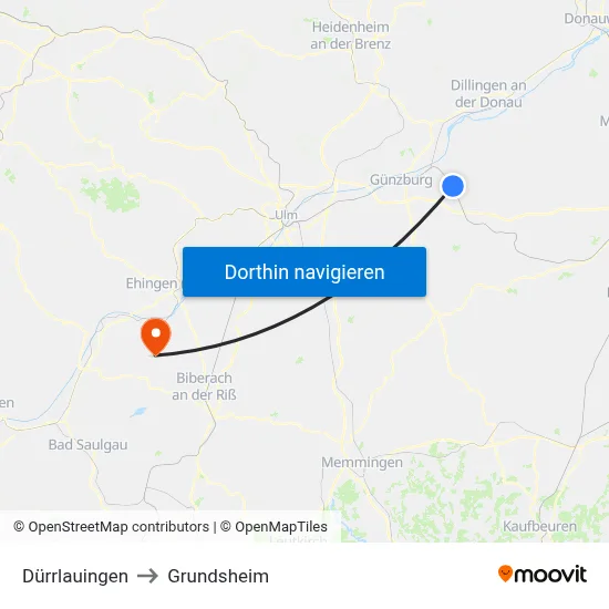 Dürrlauingen to Grundsheim map