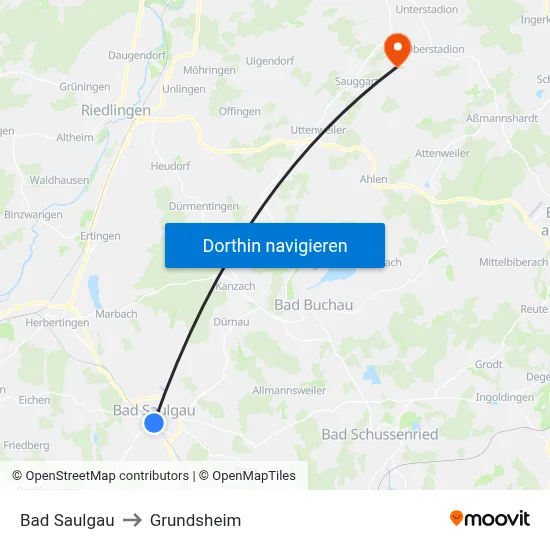 Bad Saulgau to Grundsheim map