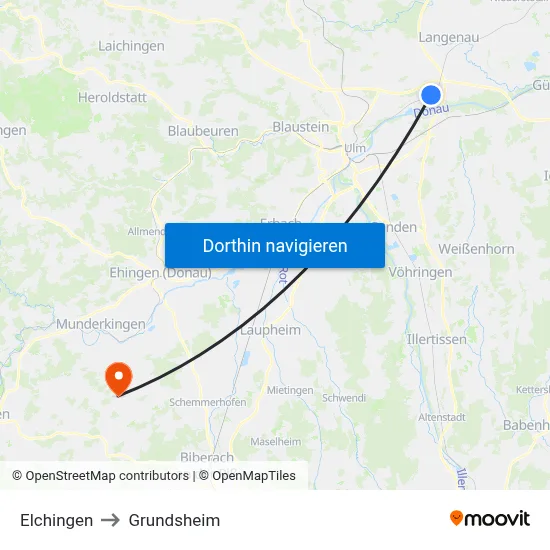 Elchingen to Grundsheim map