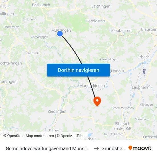 Gemeindeverwaltungsverband Münsingen to Grundsheim map
