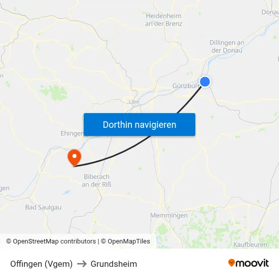 Offingen (Vgem) to Grundsheim map