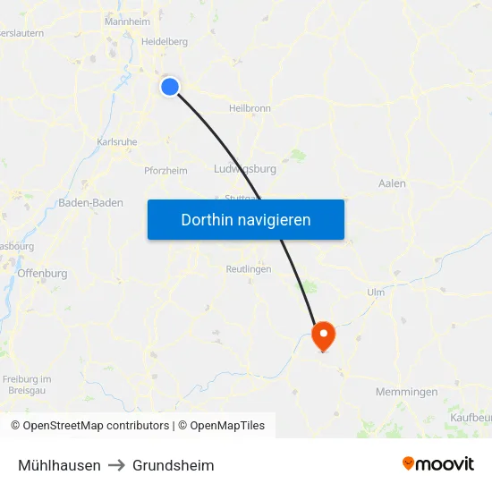 Mühlhausen to Grundsheim map