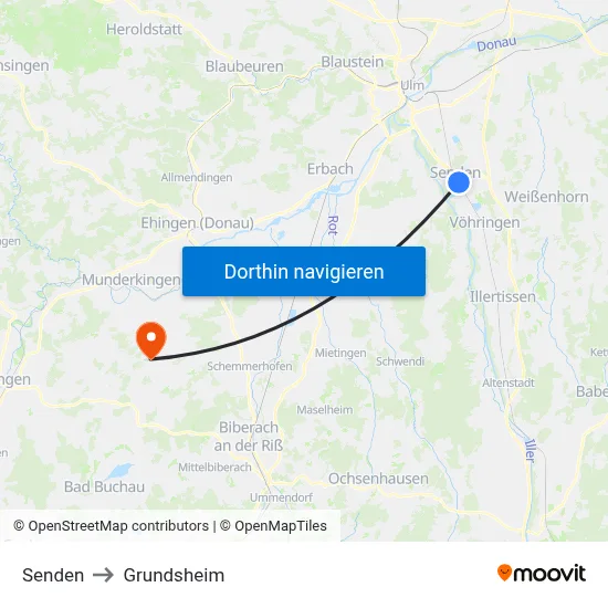 Senden to Grundsheim map
