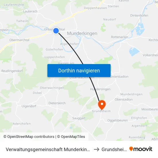 Verwaltungsgemeinschaft Munderkingen to Grundsheim map