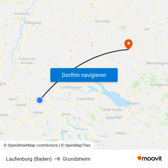 Laufenburg (Baden) to Grundsheim map
