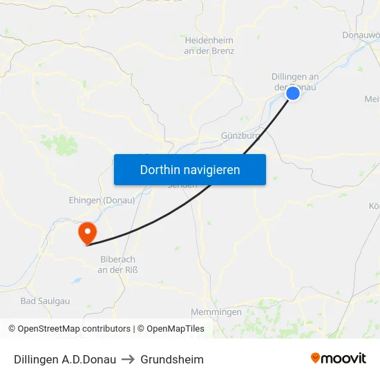 Dillingen A.D.Donau to Grundsheim map