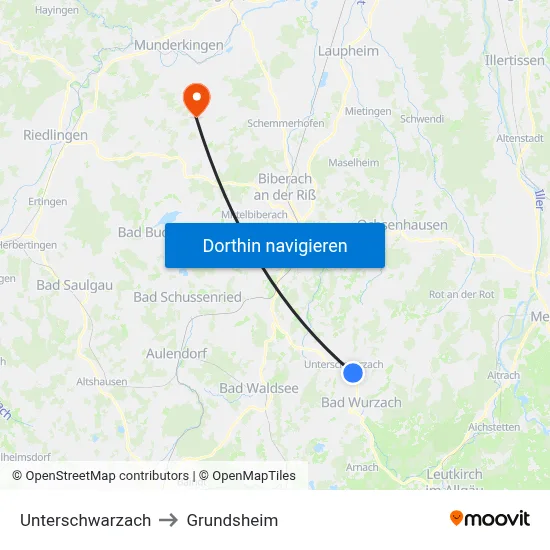 Unterschwarzach to Grundsheim map