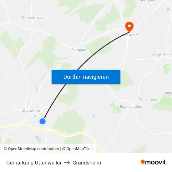 Gemarkung Uttenweiler to Grundsheim map