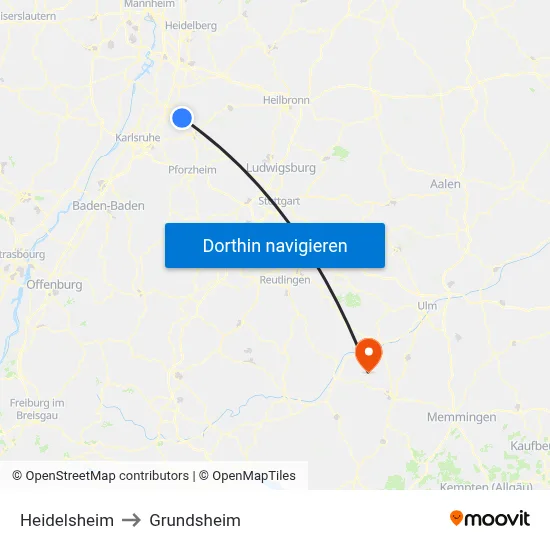 Heidelsheim to Grundsheim map