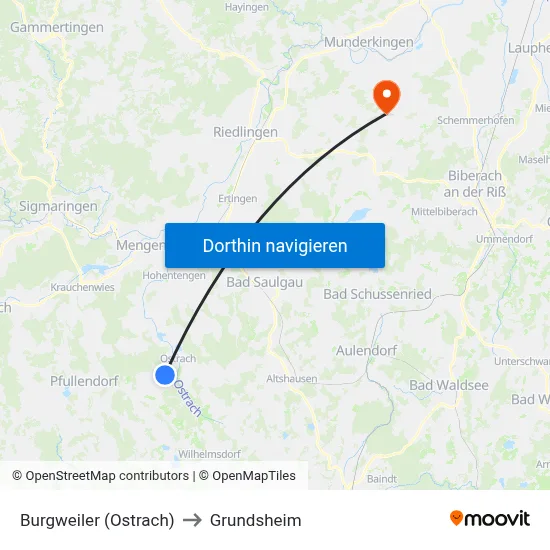 Burgweiler (Ostrach) to Grundsheim map