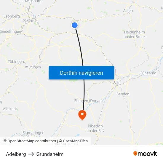 Adelberg to Grundsheim map